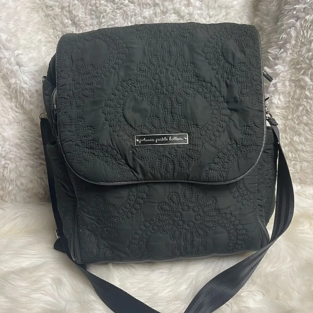 Petunia Pickle Bottom Quilted Black reversible backpack/shoulder diaper bag